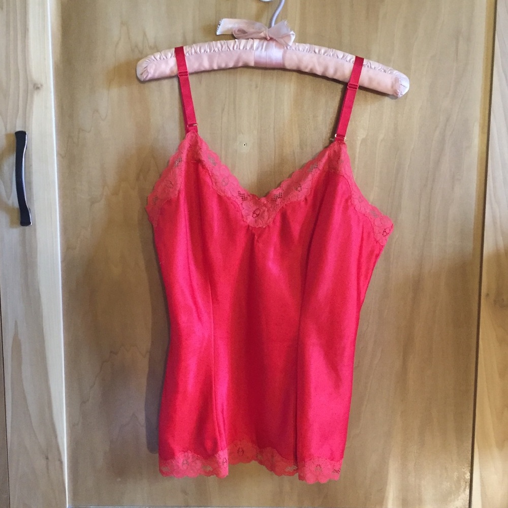 MUST GO Silky Vintage Bright Red Slip Top Cami